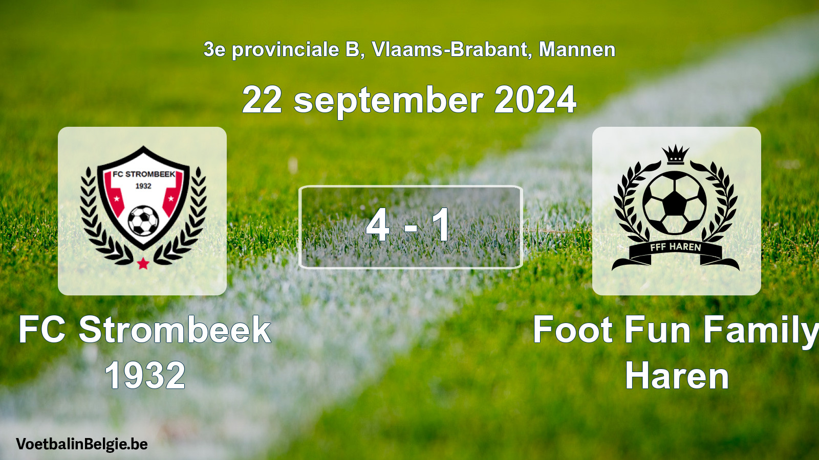 Gespeelde wedstrijd mannenvoetbal: FC Strombeek 1932 - Foot Fun Family Haren 4 - 1 (22 september 2024)
