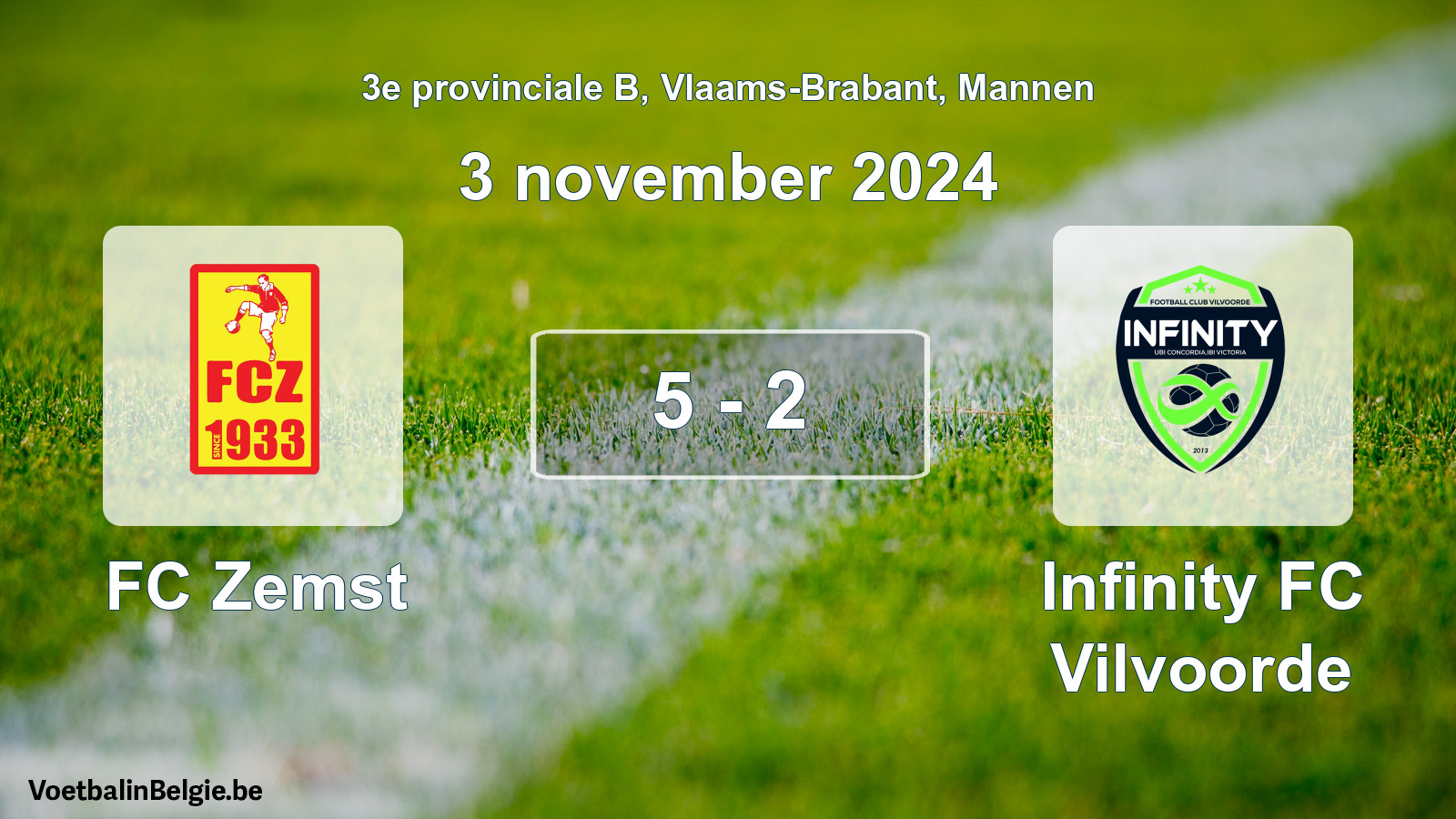 Gespeelde wedstrijd mannenvoetbal: FC Zemst - Infinity FC Vilvoorde 5 - 2 (3 november 2024)