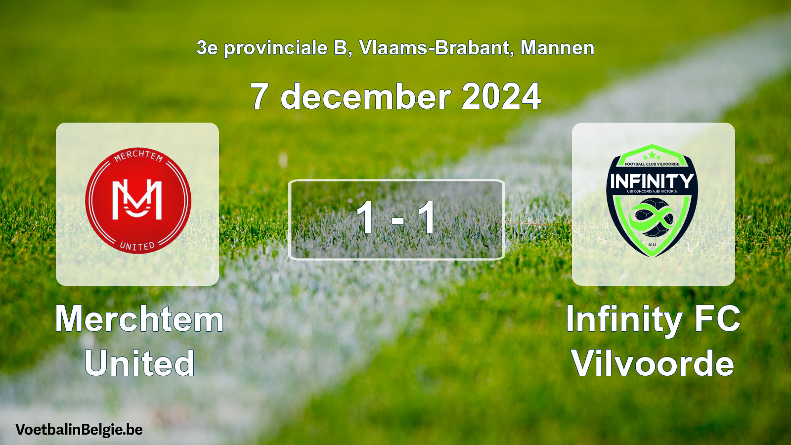 Gespeelde wedstrijd mannenvoetbal: Merchtem United - Infinity FC Vilvoorde 1 - 1 (7 december 2024)