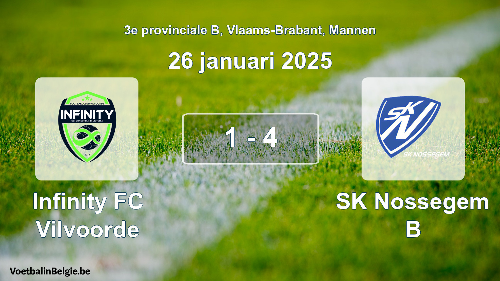 Gespeelde wedstrijd mannenvoetbal: Infinity FC Vilvoorde - SK Nossegem B 1 - 4 (26 januari 2025)