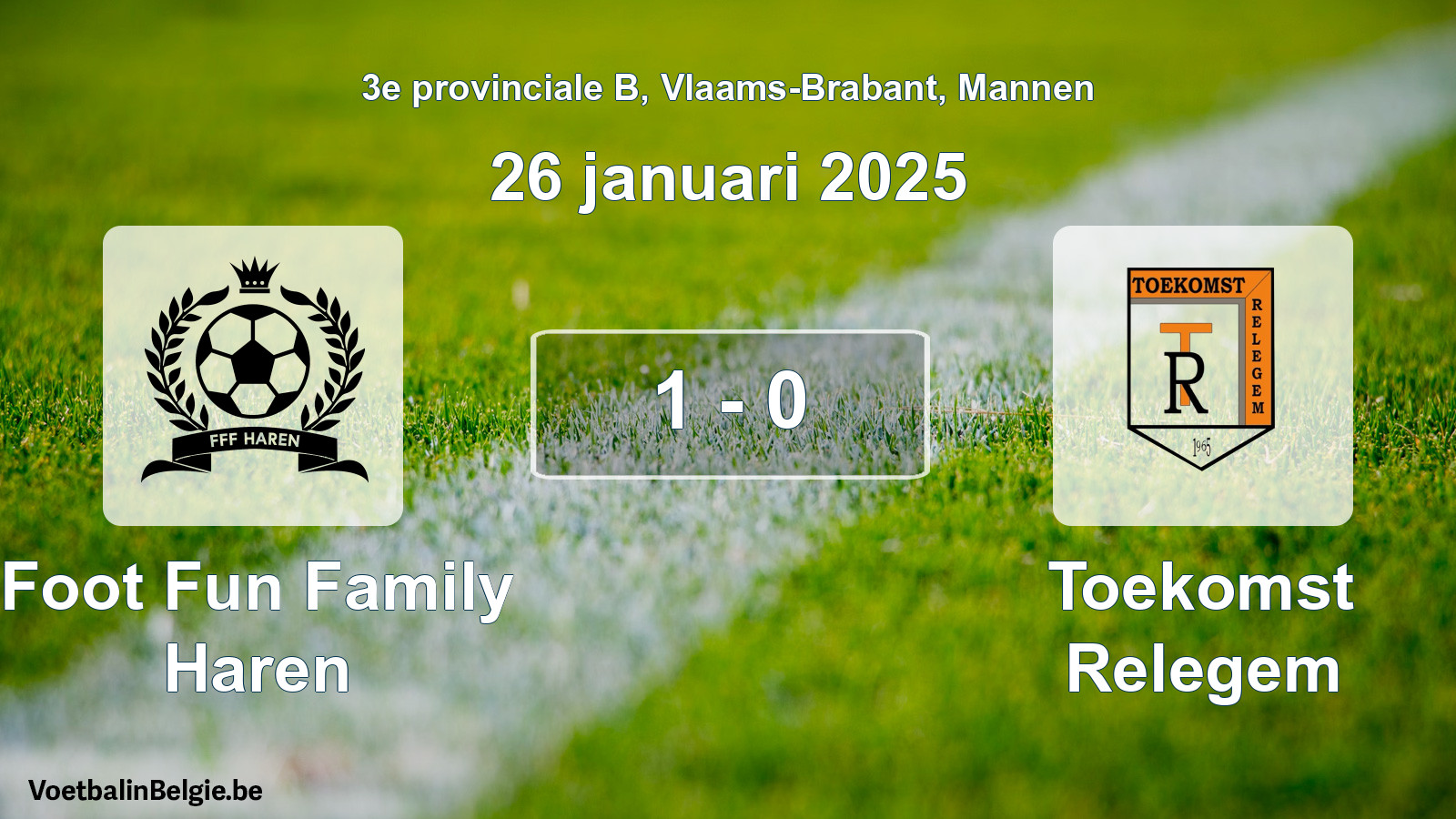 Gespeelde wedstrijd mannenvoetbal: Foot Fun Family Haren - Toekomst Relegem 1 - 0 (26 januari 2025)