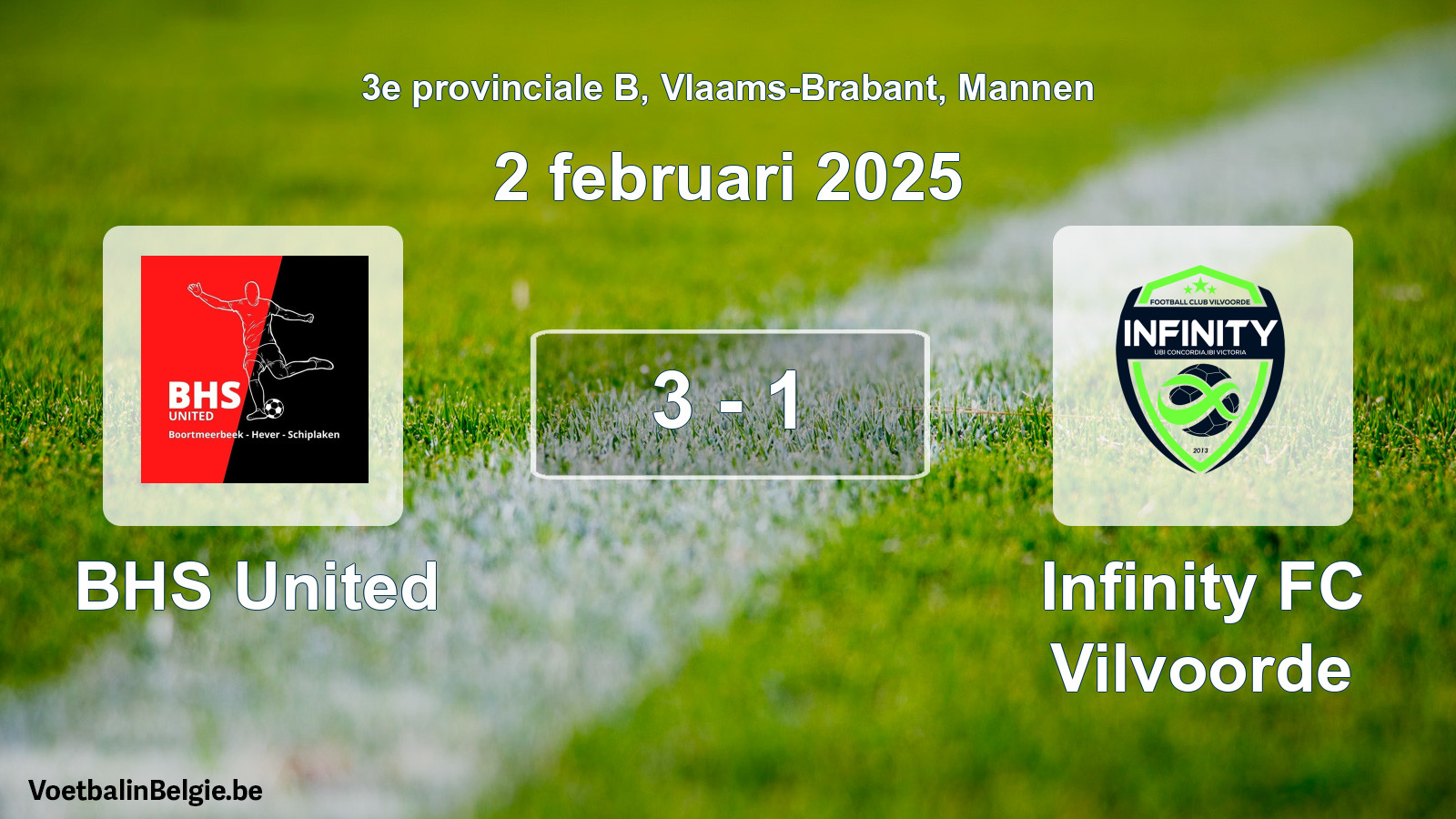 Gespeelde wedstrijd mannenvoetbal: BHS United - Infinity FC Vilvoorde 3 - 1 (2 februari 2025)