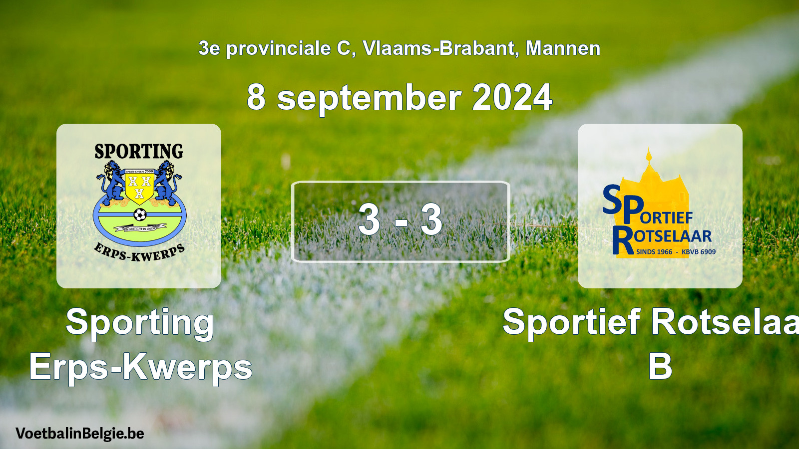 Gespeelde wedstrijd mannenvoetbal: Sporting Erps-Kwerps - Sportief Rotselaar B 3 - 3 (8 september 2024)
