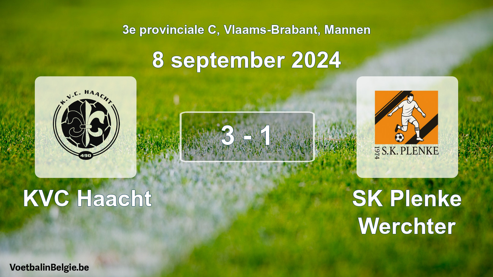Gespeelde wedstrijd mannenvoetbal: KVC Haacht - SK Plenke Werchter 3 - 1 (8 september 2024)