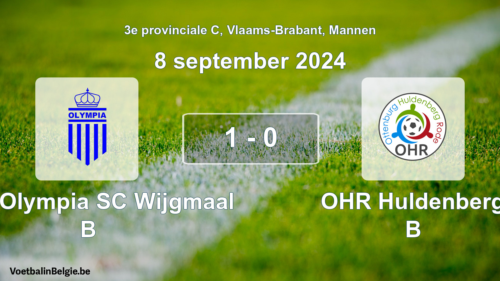 Gespeelde wedstrijd mannenvoetbal: Kon. Olympia SC Wijgmaal B - OHR Huldenberg B 1 - 0 (8 september 2024)
