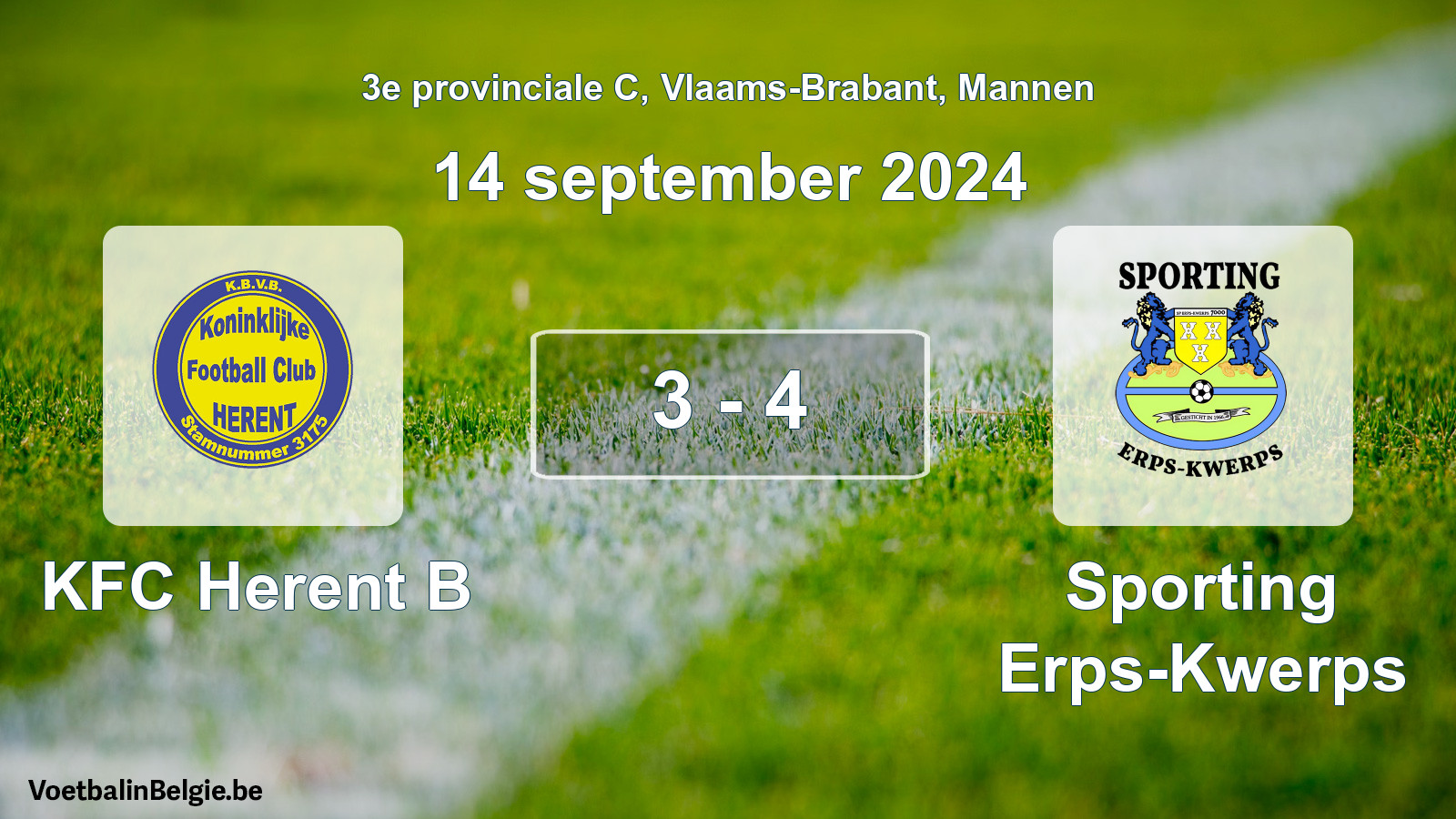 Gespeelde wedstrijd mannenvoetbal: KFC Herent B - Sporting Erps-Kwerps 3 - 4 (14 september 2024)