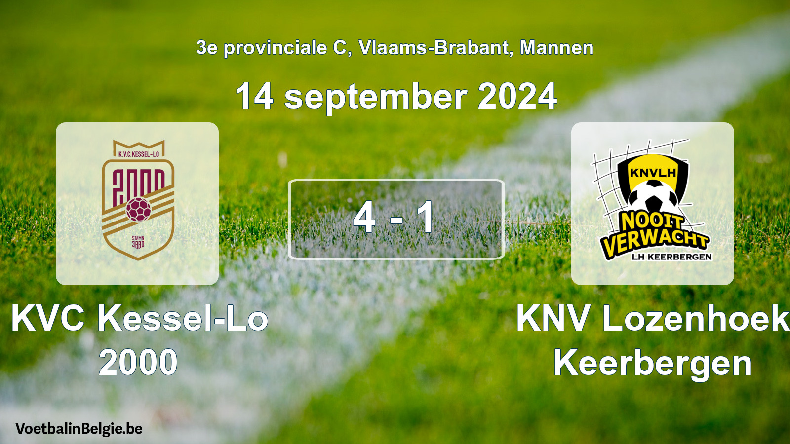 Gespeelde wedstrijd mannenvoetbal: KVC Kessel-Lo 2000 - KNV Lozenhoek Keerbergen 4 - 1 (14 september 2024)