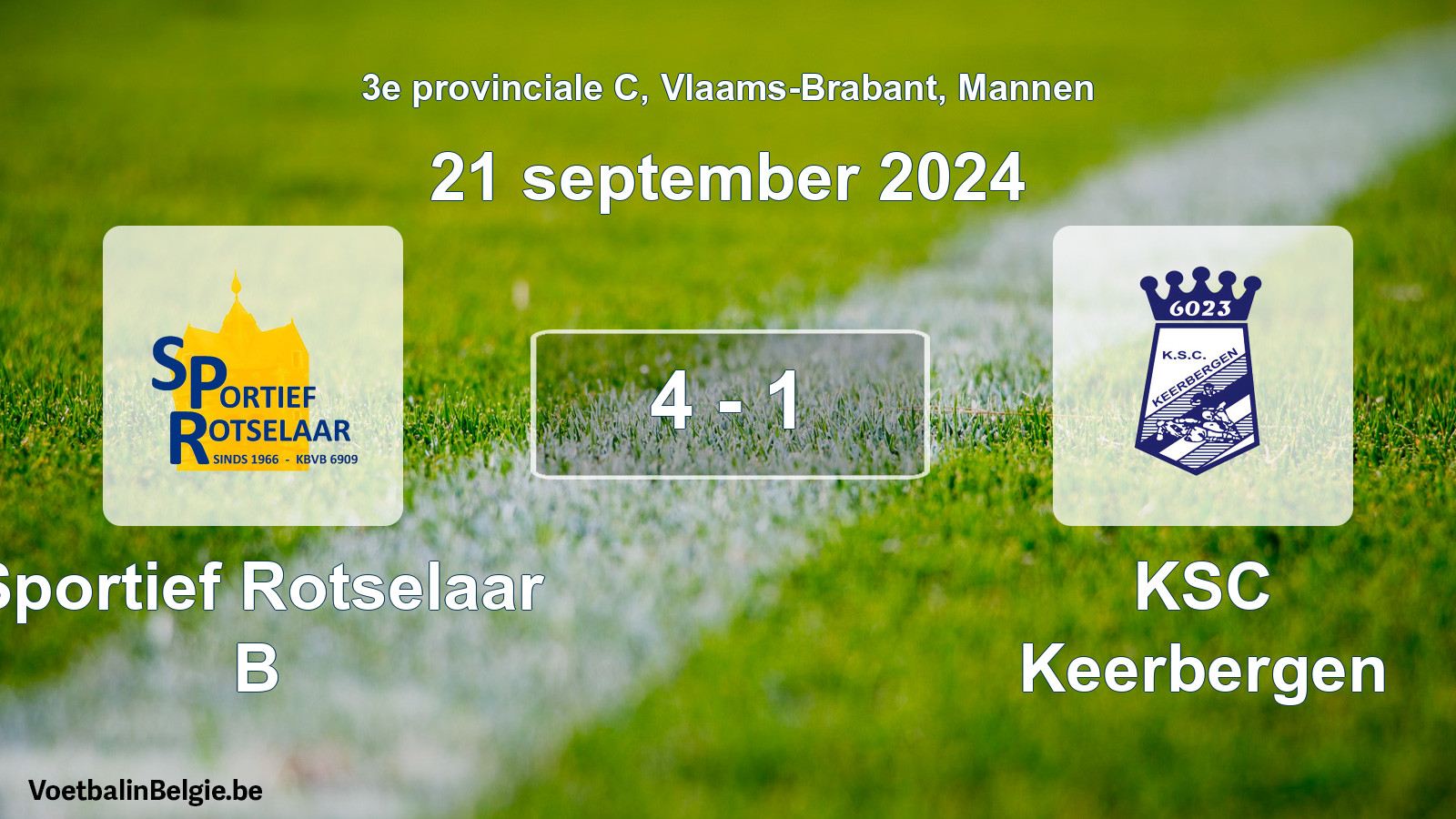 Gespeelde wedstrijd mannenvoetbal: Sportief Rotselaar B - KSC Keerbergen 4 - 1 (21 september 2024)