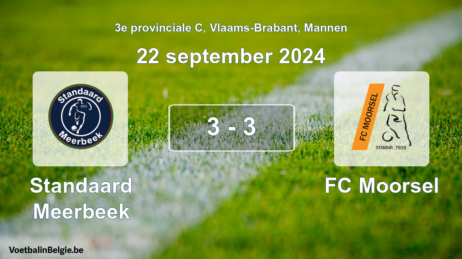 Gespeelde wedstrijd mannenvoetbal: Standaard Meerbeek - FC Moorsel 3 - 3 (22 september 2024)