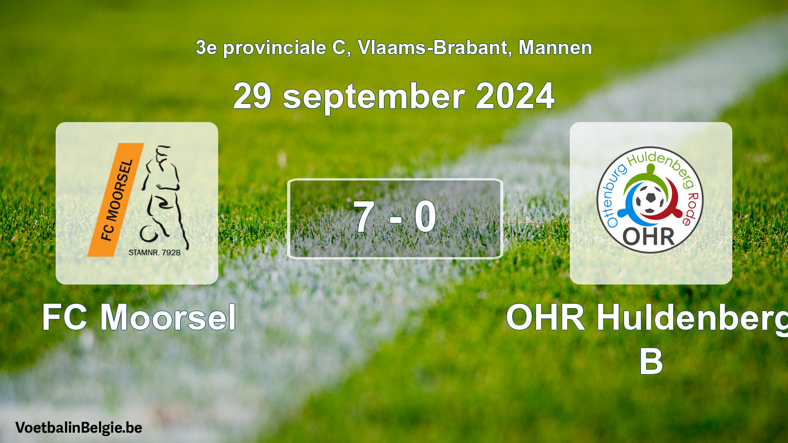Gespeelde wedstrijd mannenvoetbal: FC Moorsel - OHR Huldenberg B 7 - 0 (29 september 2024)