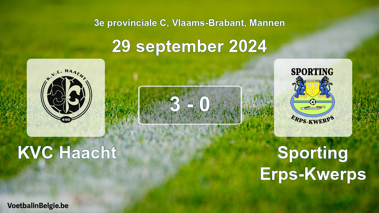 Gespeelde wedstrijd mannenvoetbal: KVC Haacht - Sporting Erps-Kwerps 3 - 0 (29 september 2024)