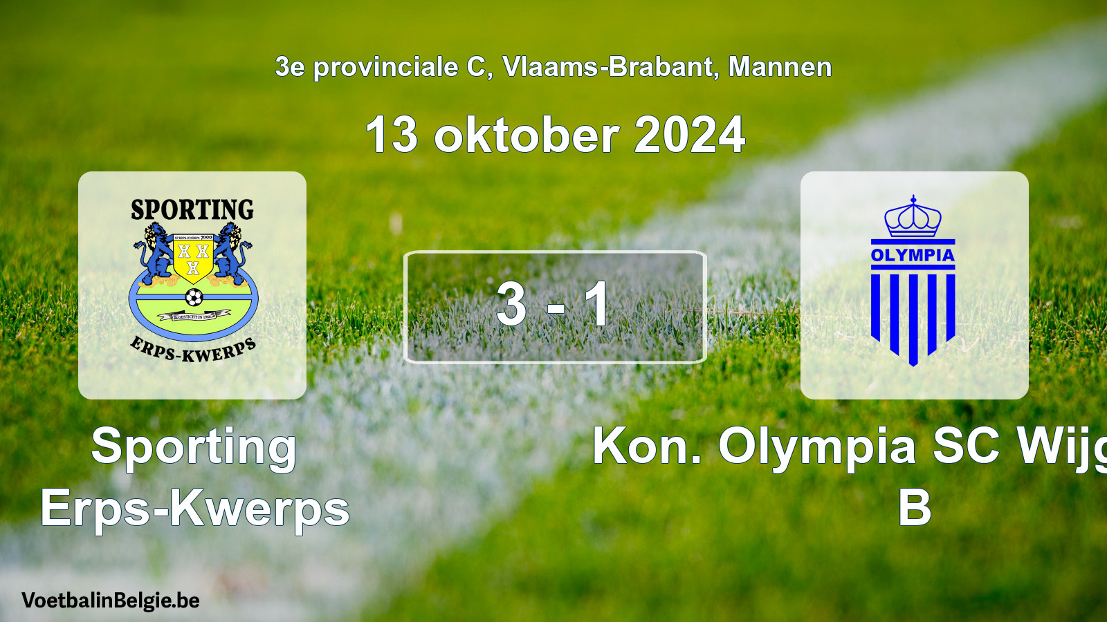 Gespeelde wedstrijd mannenvoetbal: Sporting Erps-Kwerps - Kon. Olympia SC Wijgmaal B 3 - 1 (13 oktober 2024)