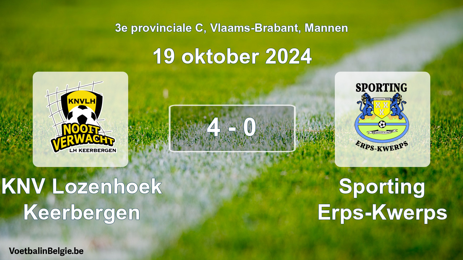 Gespeelde wedstrijd mannenvoetbal: KNV Lozenhoek Keerbergen - Sporting Erps-Kwerps 4 - 0 (19 oktober 2024)