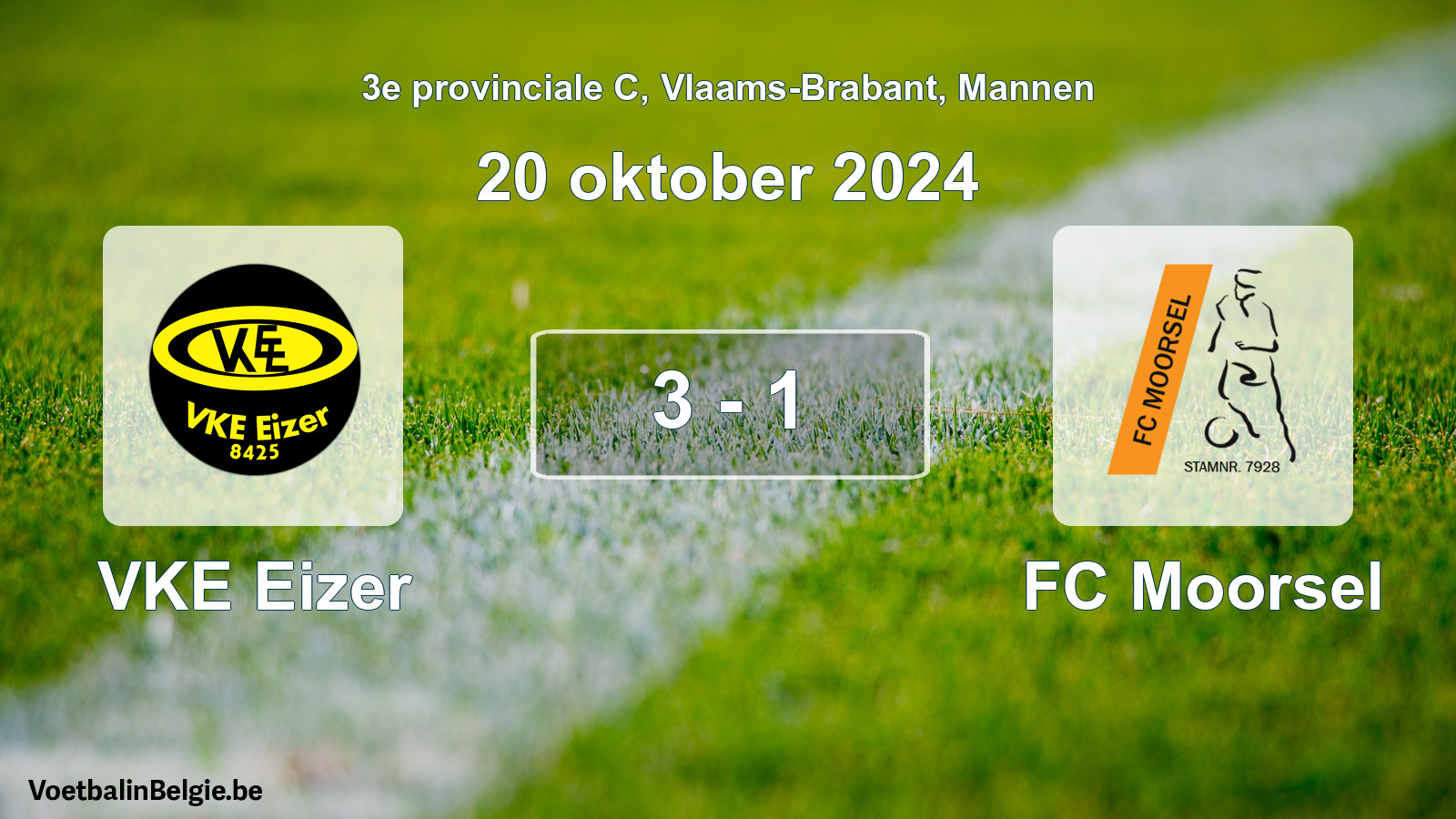 Gespeelde wedstrijd mannenvoetbal: VKE Eizer - FC Moorsel 3 - 1 (20 oktober 2024)