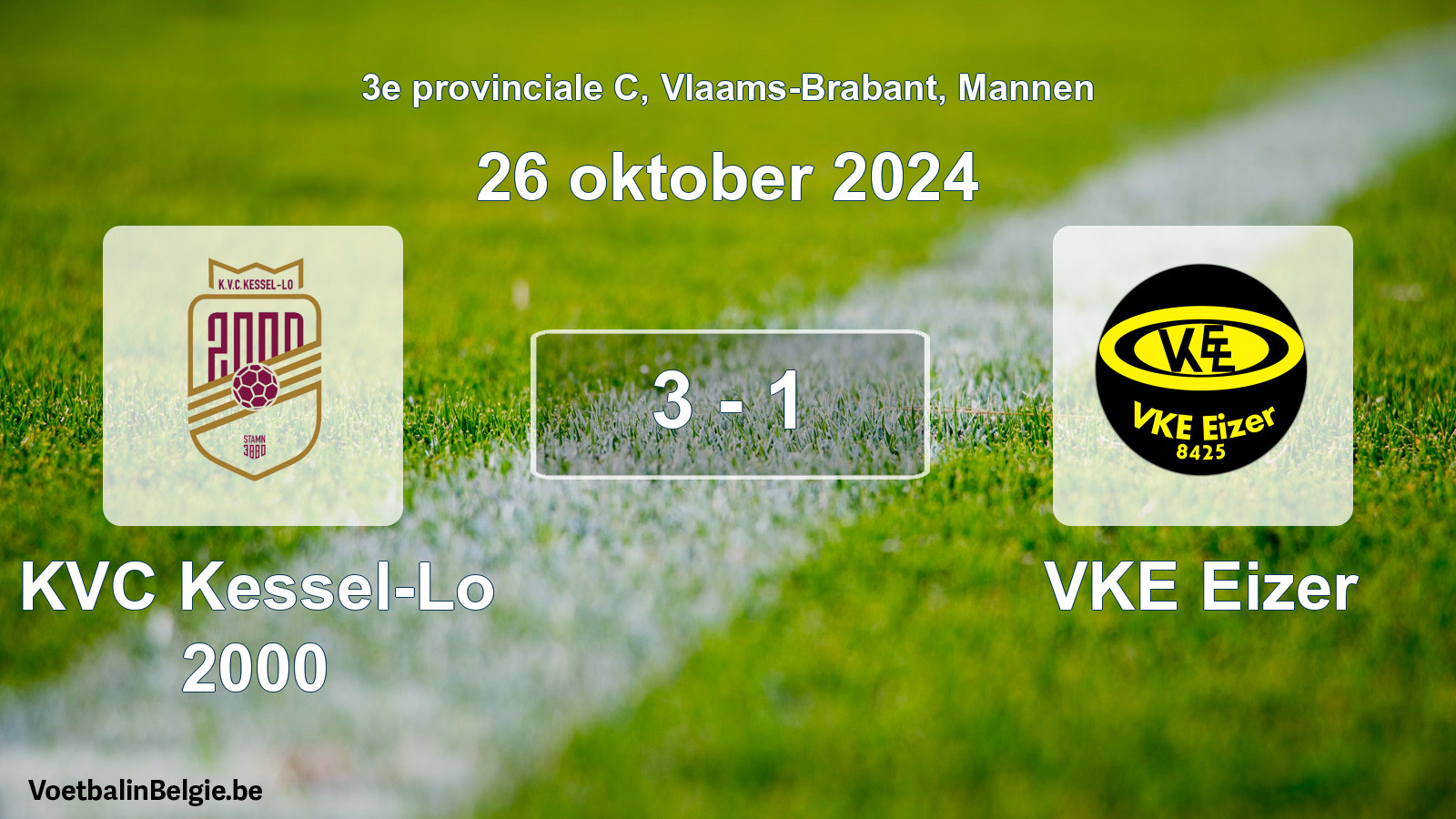 Gespeelde wedstrijd mannenvoetbal: KVC Kessel-Lo 2000 - VKE Eizer 3 - 1 (26 oktober 2024)