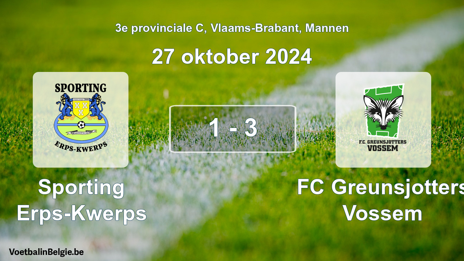 Gespeelde wedstrijd mannenvoetbal: Sporting Erps-Kwerps - FC Greunsjotters Vossem 1 - 3 (27 oktober 2024)