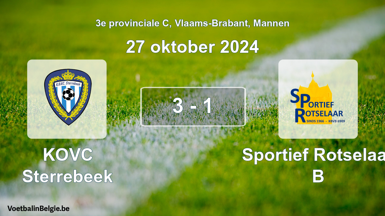 Gespeelde wedstrijd mannenvoetbal: KOVC Sterrebeek - Sportief Rotselaar B 3 - 1 (27 oktober 2024)