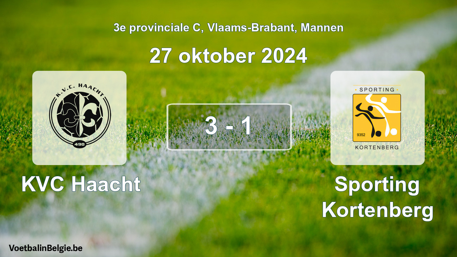 Gespeelde wedstrijd mannenvoetbal: KVC Haacht - Sporting Kortenberg 3 - 1 (27 oktober 2024)
