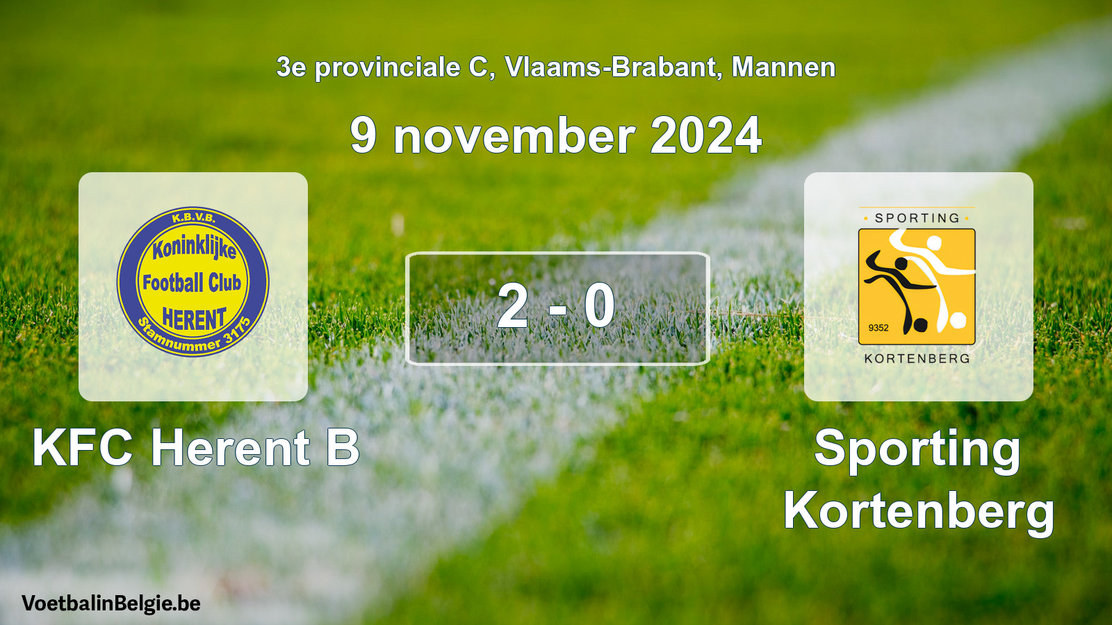 Gespeelde wedstrijd mannenvoetbal: KFC Herent B - Sporting Kortenberg 2 - 0 (9 november 2024)