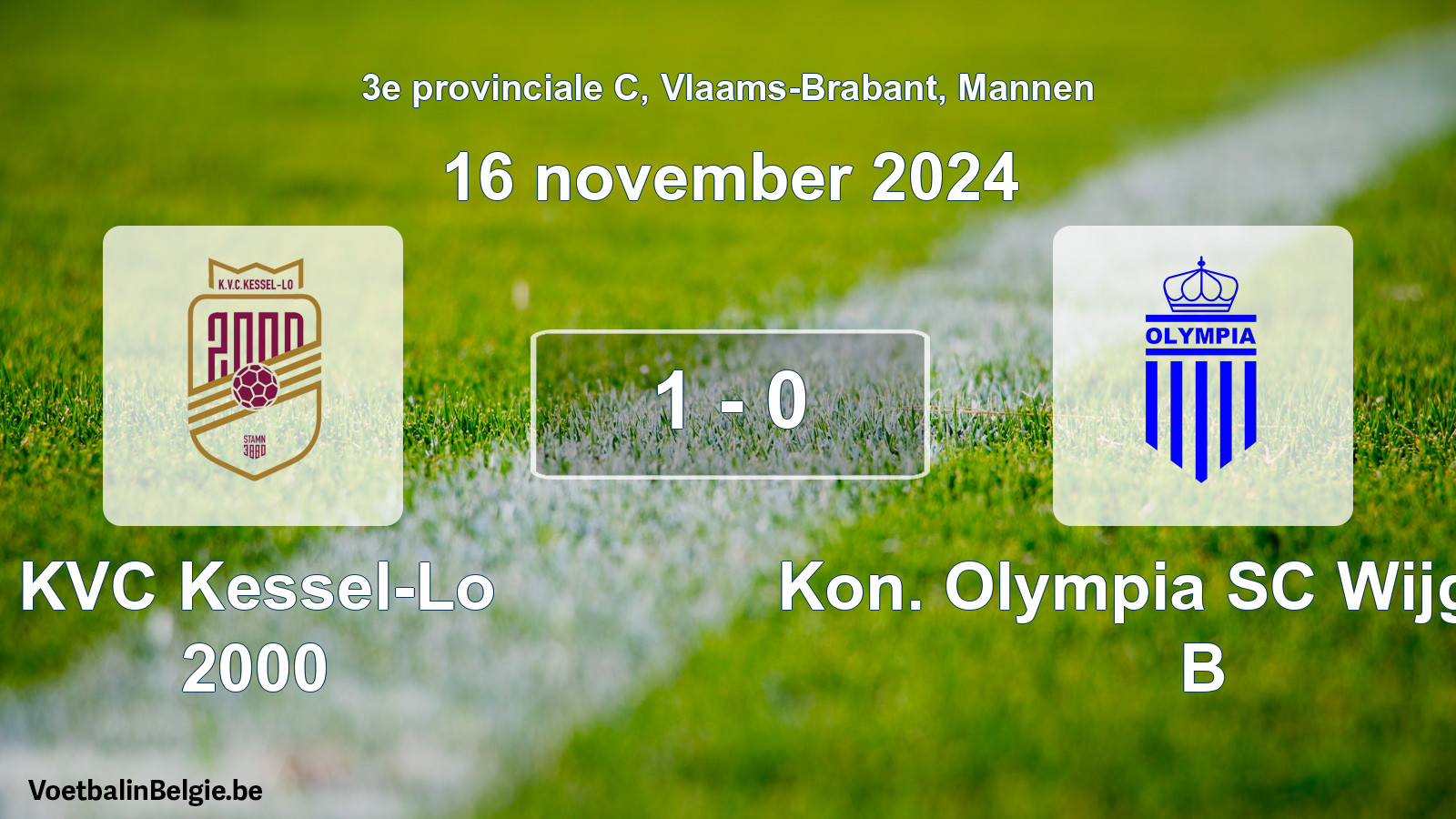 Gespeelde wedstrijd mannenvoetbal: KVC Kessel-Lo 2000 - Kon. Olympia SC Wijgmaal B 1 - 0 (16 november 2024)