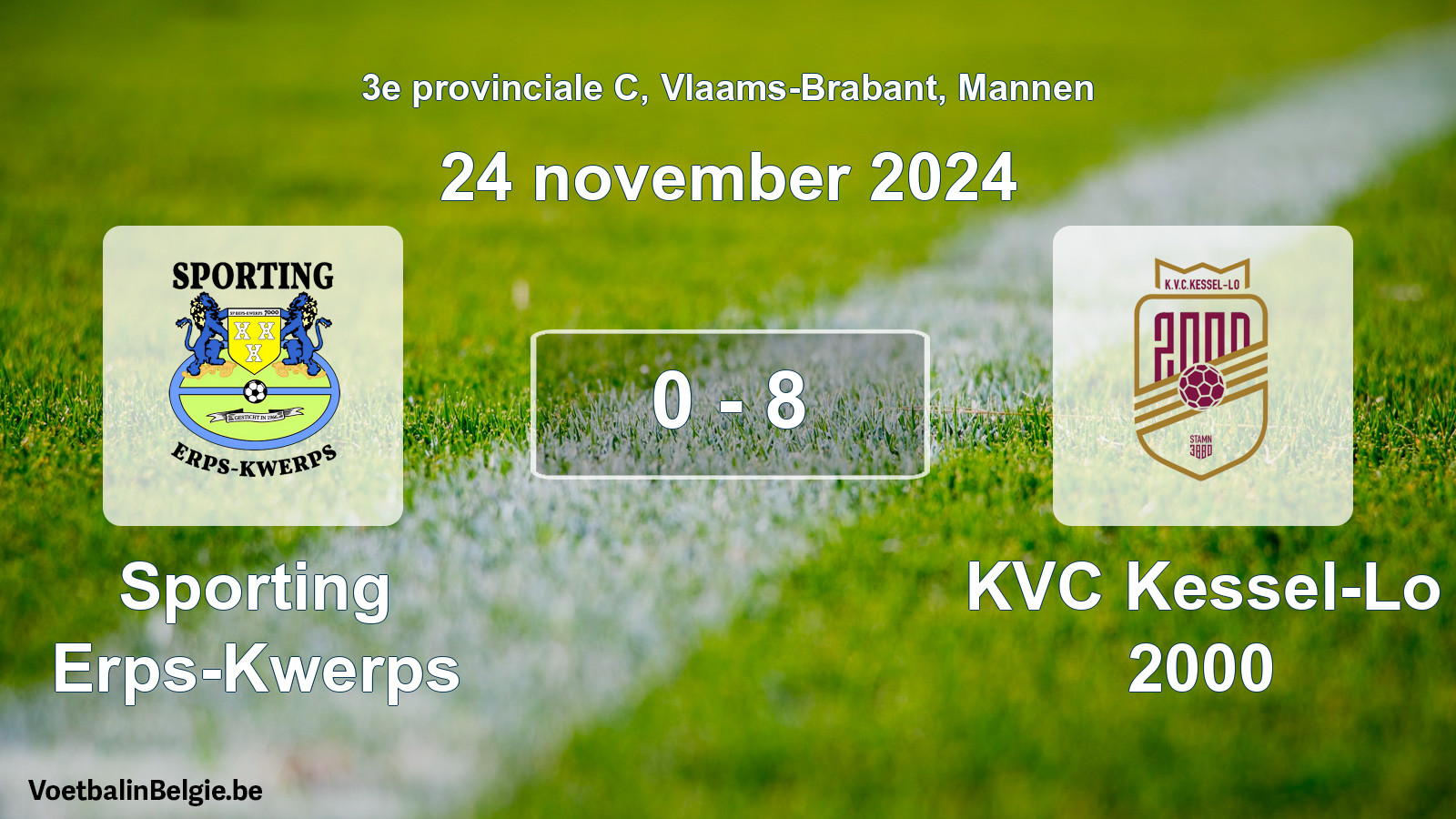 Gespeelde wedstrijd mannenvoetbal: Sporting Erps-Kwerps - KVC Kessel-Lo 2000 0 - 8 (24 november 2024)