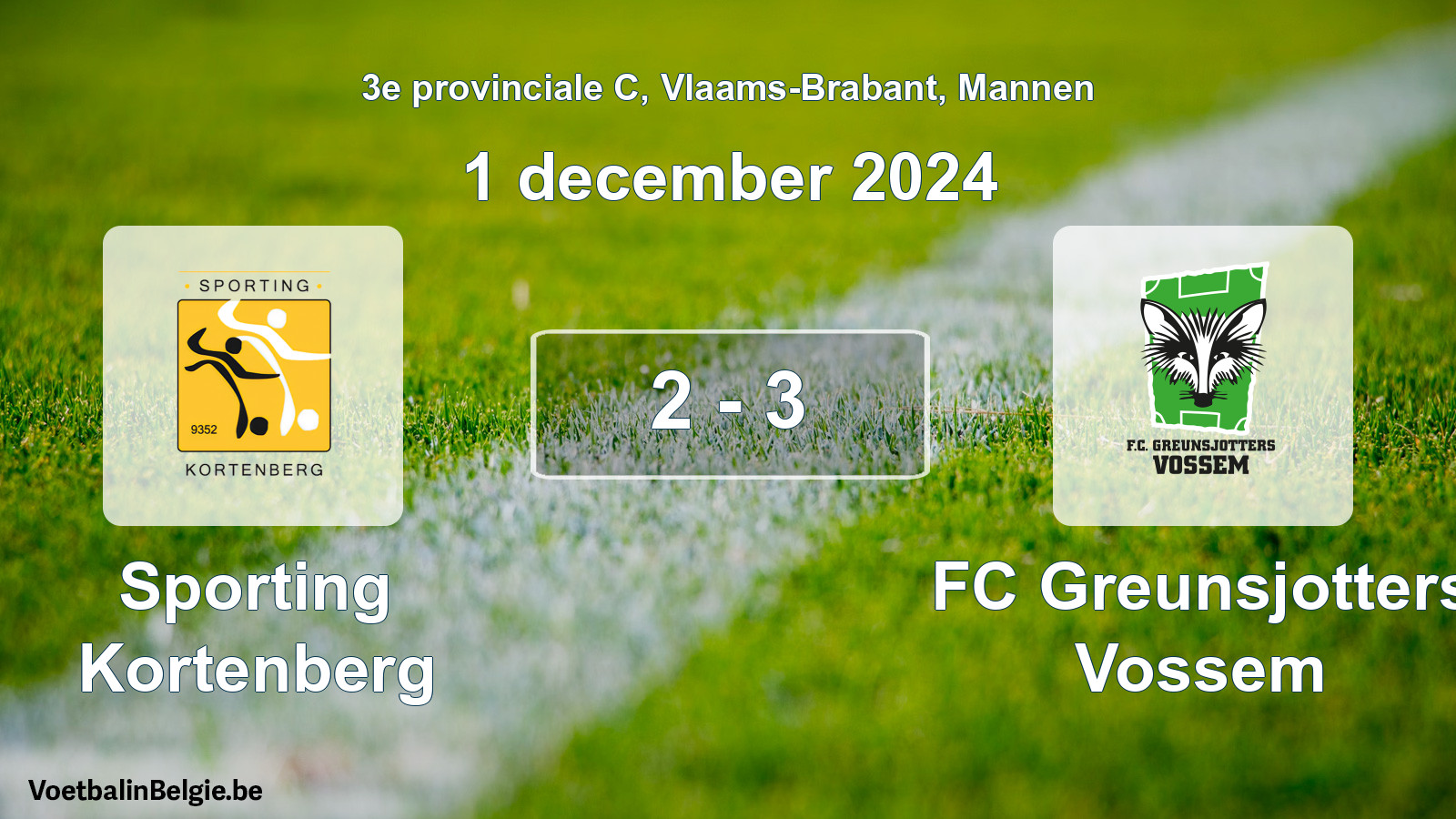 Gespeelde wedstrijd mannenvoetbal: Sporting Kortenberg - FC Greunsjotters Vossem 2 - 3 (1 december 2024)