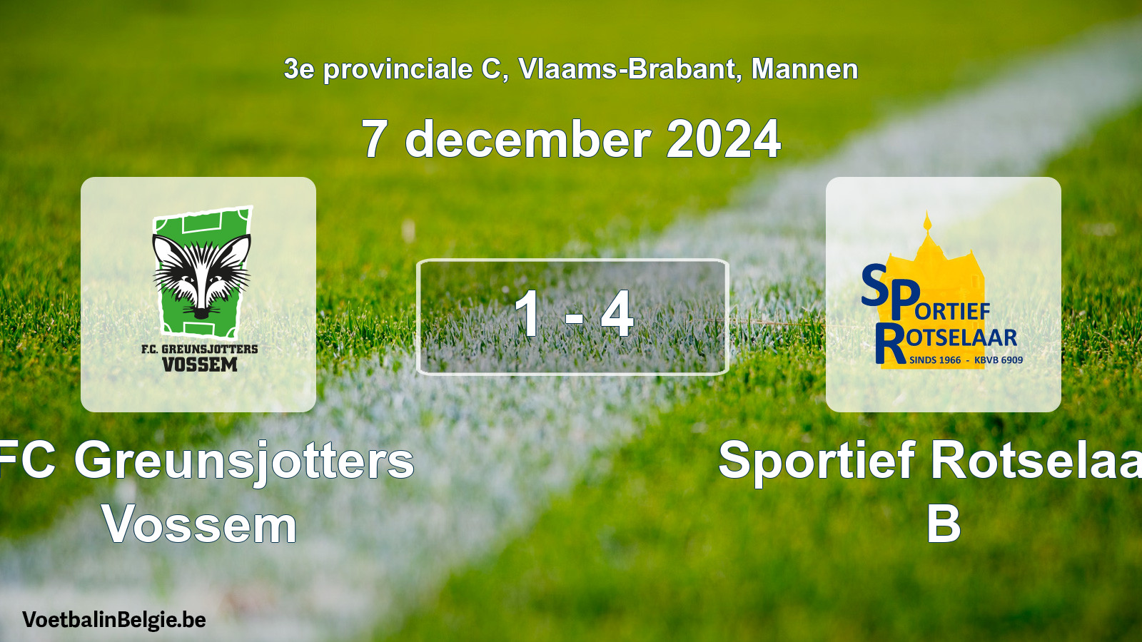 Gespeelde wedstrijd mannenvoetbal: FC Greunsjotters Vossem - Sportief Rotselaar B 1 - 4 (7 december 2024)