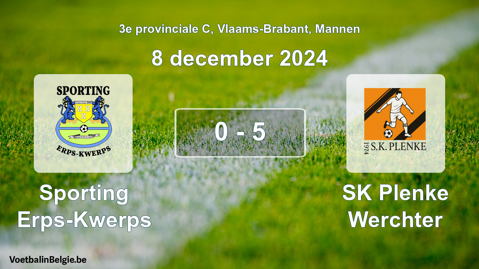 Gespeelde wedstrijd mannenvoetbal: Sporting Erps-Kwerps - SK Plenke Werchter 0 - 5 (8 december 2024)