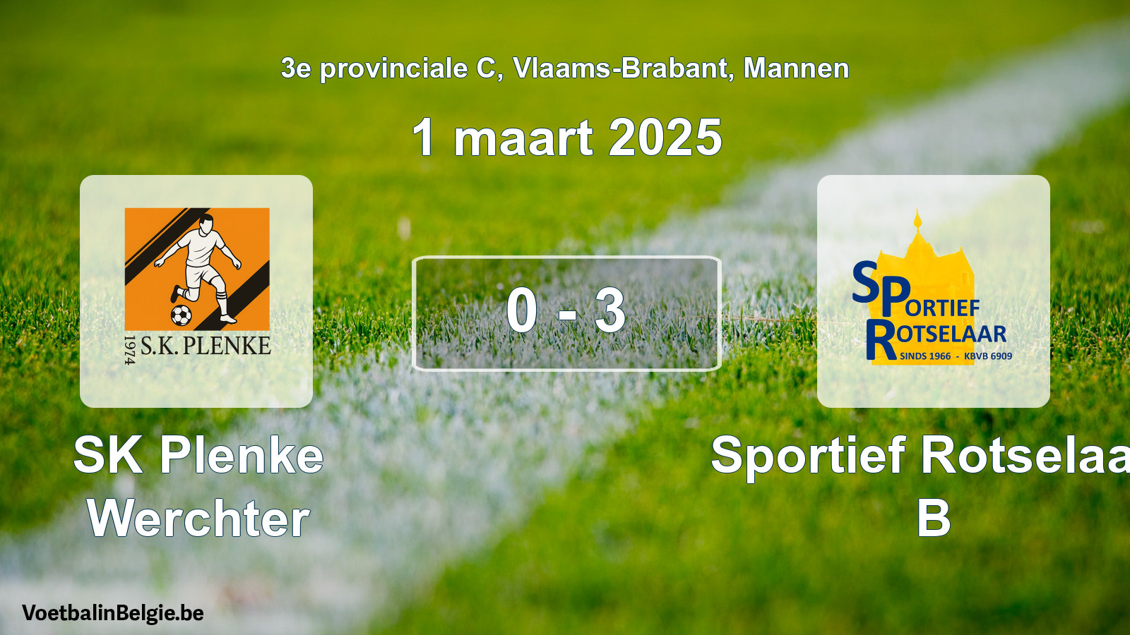 Gespeelde wedstrijd mannenvoetbal: SK Plenke Werchter - Sportief Rotselaar B 0 - 3 (1 maart 2025)