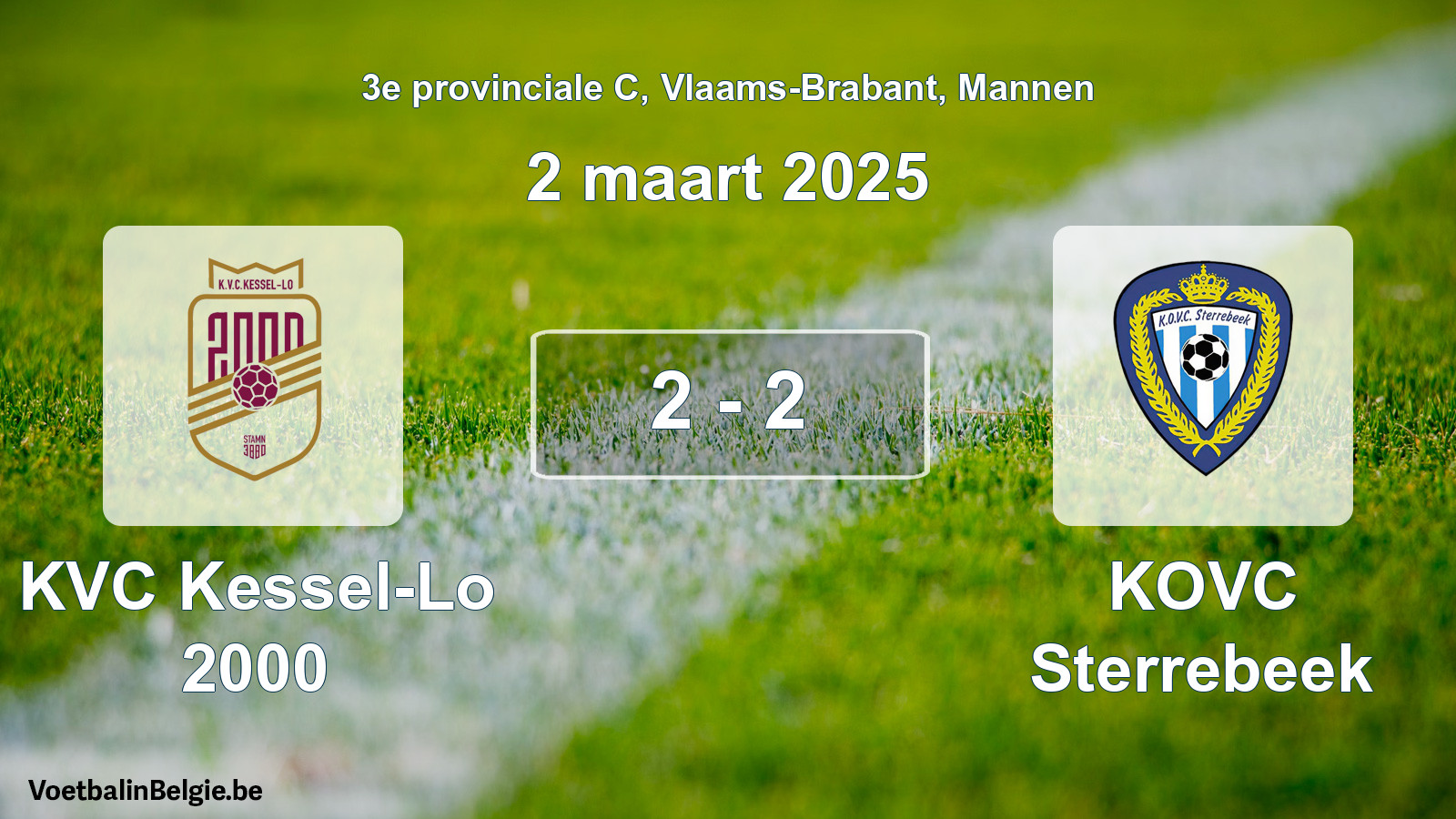 Gespeelde wedstrijd mannenvoetbal: KVC Kessel-Lo 2000 - KOVC Sterrebeek 2 - 2 (2 maart 2025)