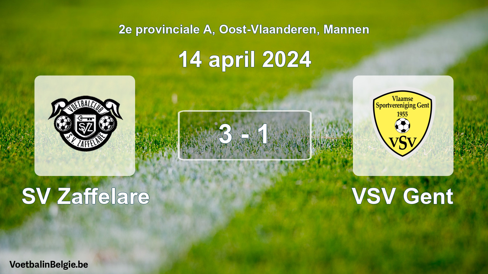 Gespeelde wedstrijd mannenvoetbal: SV Zaffelare - VSV Gent 3 - 1 (14 april 2024)