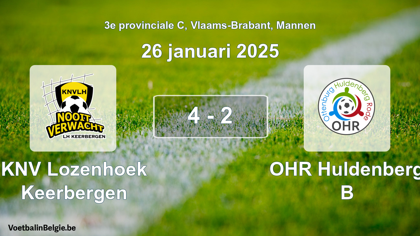 Gespeelde wedstrijd mannenvoetbal: KNV Lozenhoek Keerbergen - OHR Huldenberg B 4 - 2 (26 januari 2025)