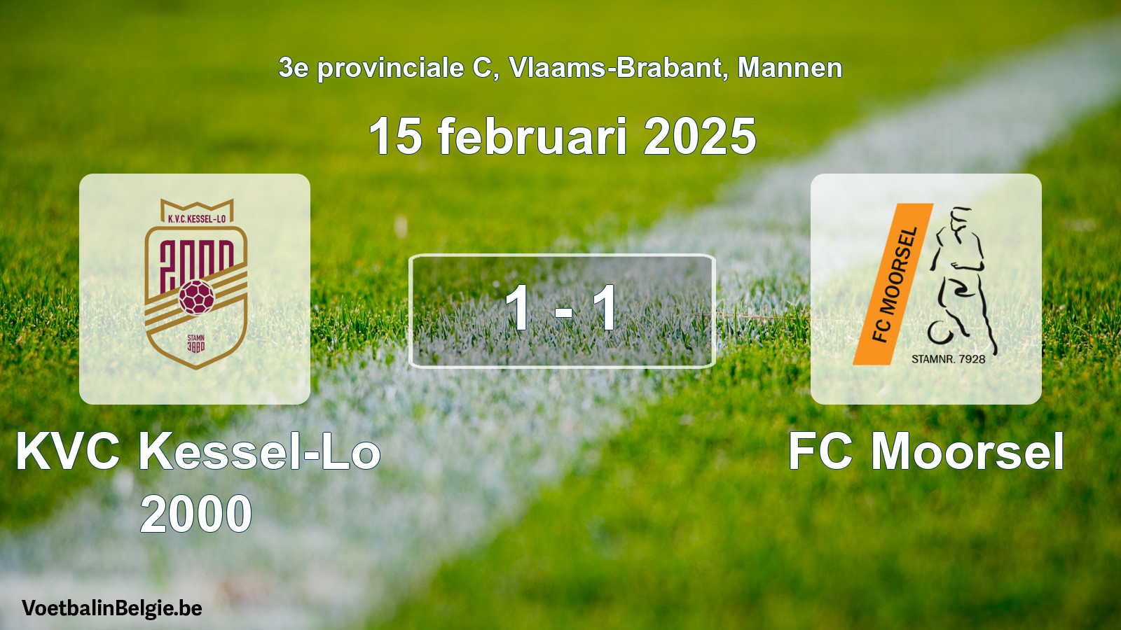 Gespeelde wedstrijd mannenvoetbal: KVC Kessel-Lo 2000 - FC Moorsel 1 - 1 (15 februari 2025)