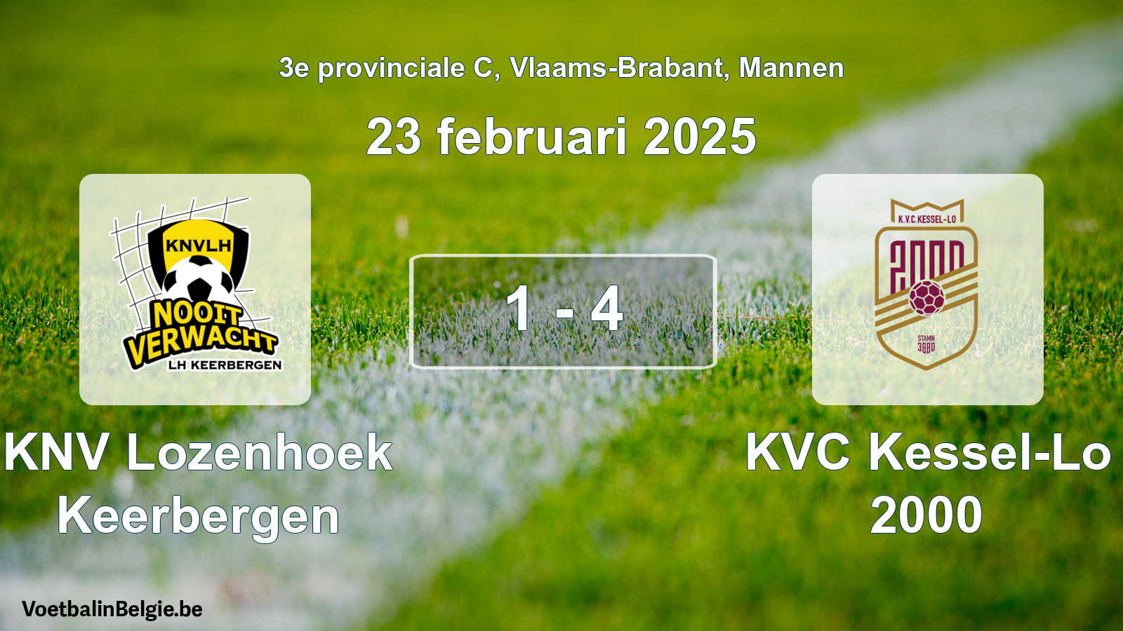 Gespeelde wedstrijd mannenvoetbal: KNV Lozenhoek Keerbergen - KVC Kessel-Lo 2000 1 - 4 (23 februari 2025)