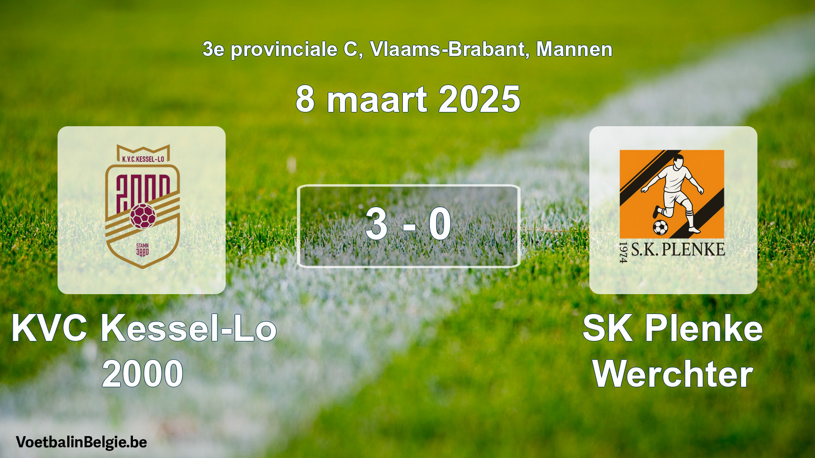 Gespeelde wedstrijd mannenvoetbal: KVC Kessel-Lo 2000 - SK Plenke Werchter 3 - 0 (8 maart 2025)