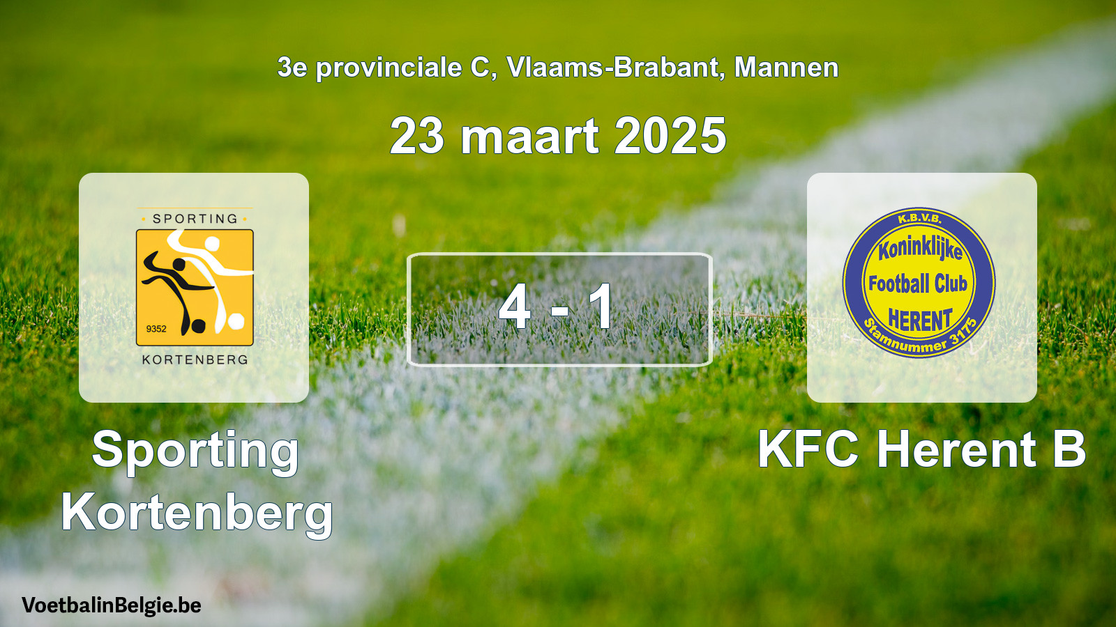 Gespeelde wedstrijd mannenvoetbal: Sporting Kortenberg - KFC Herent B 4 - 1 (23 maart 2025)