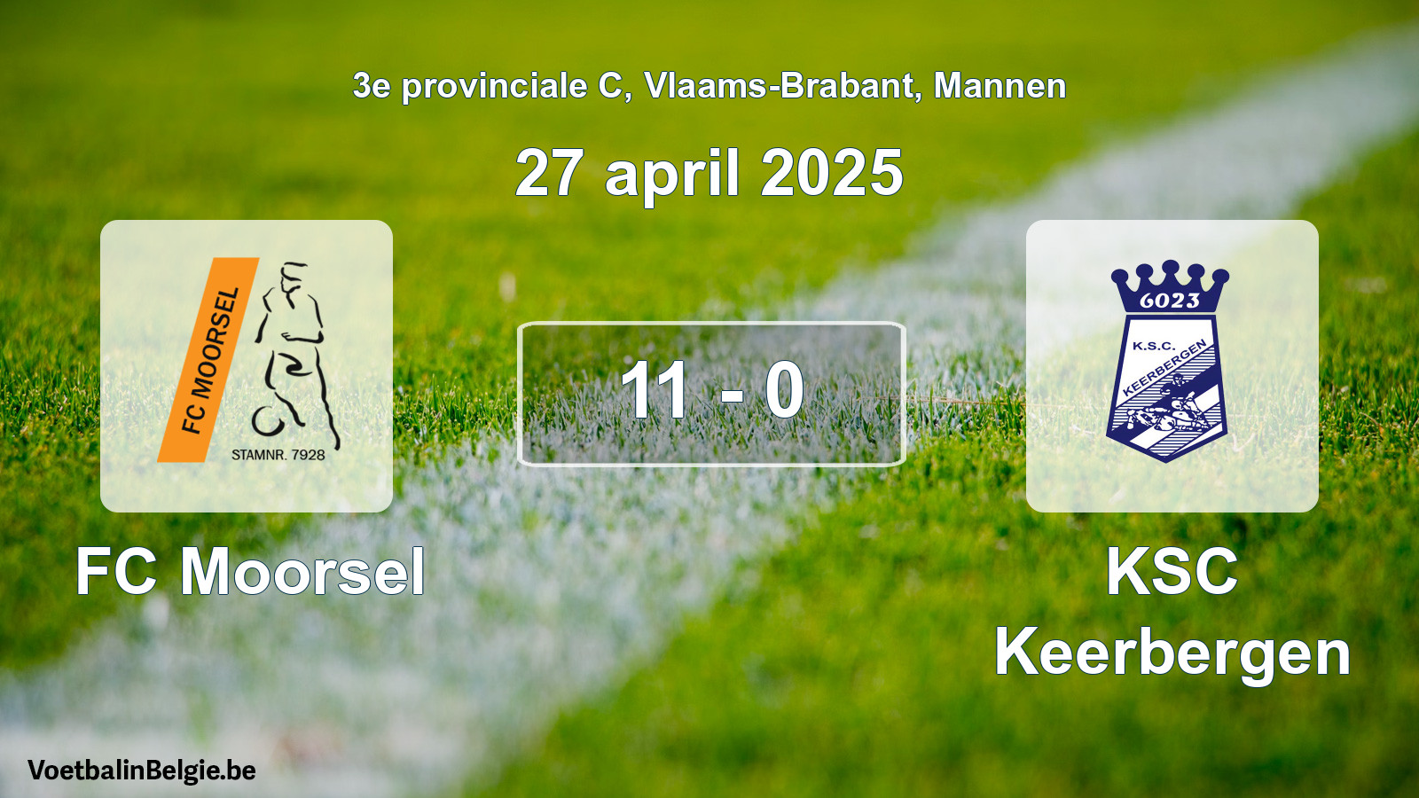 Gespeelde wedstrijd mannenvoetbal: FC Moorsel - KSC Keerbergen 11 - 0 (27 april 2025)