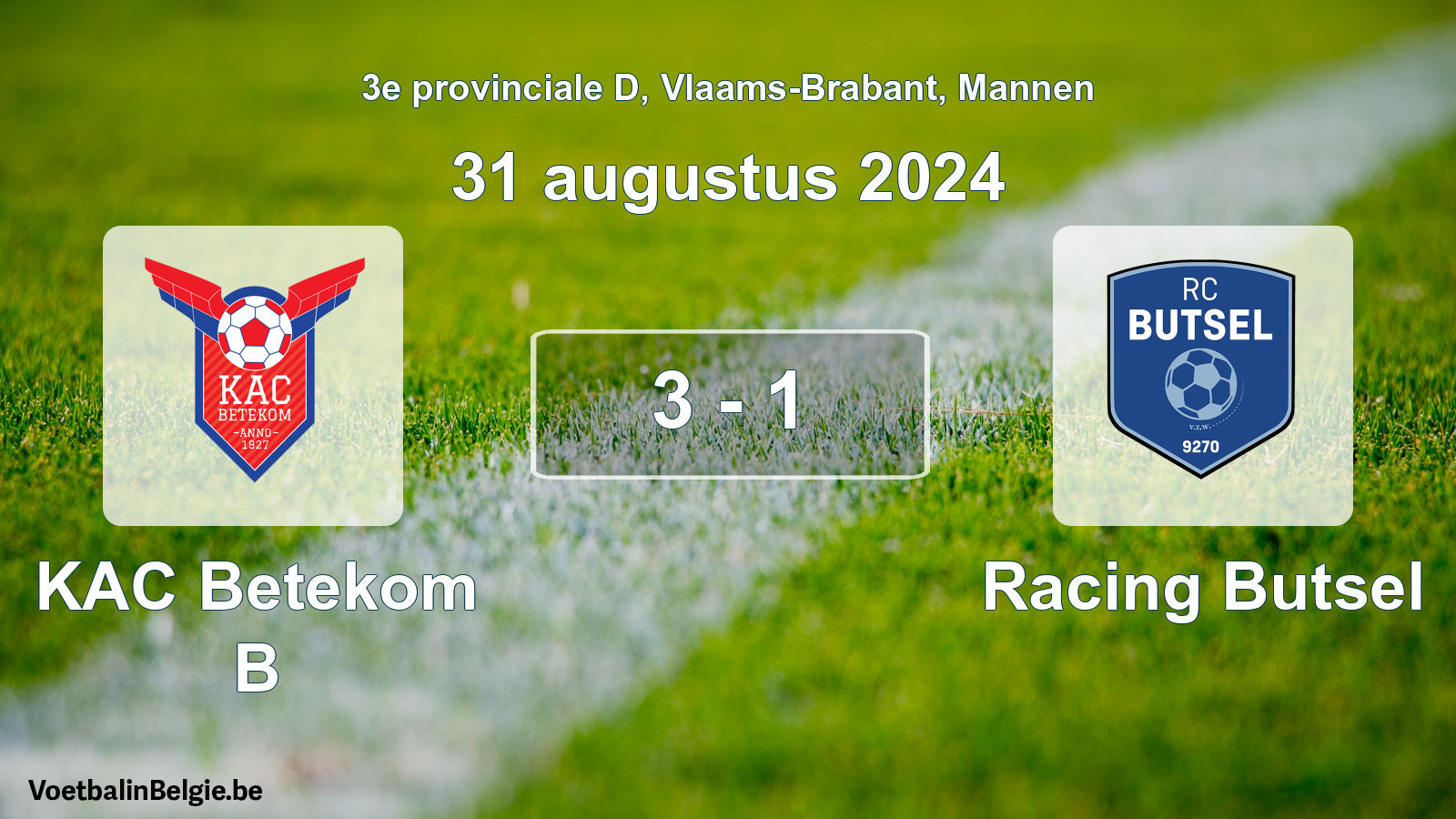 Gespieltes Spiel männer-Fußball: KAC Betekom B - Racing Butsel 3 - 1 (31 August 2024)