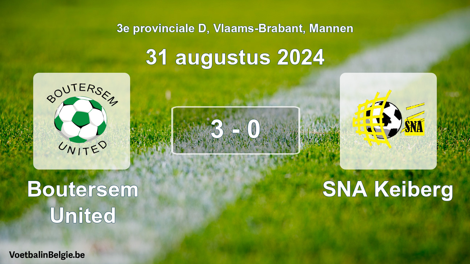 Gespeelde wedstrijd mannenvoetbal: Boutersem United - SNA Keiberg 3 - 0 (31 augustus 2024)