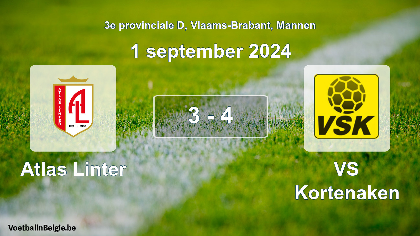 Gespeelde wedstrijd mannenvoetbal: Atlas Linter - VS Kortenaken 3 - 4 (1 september 2024)