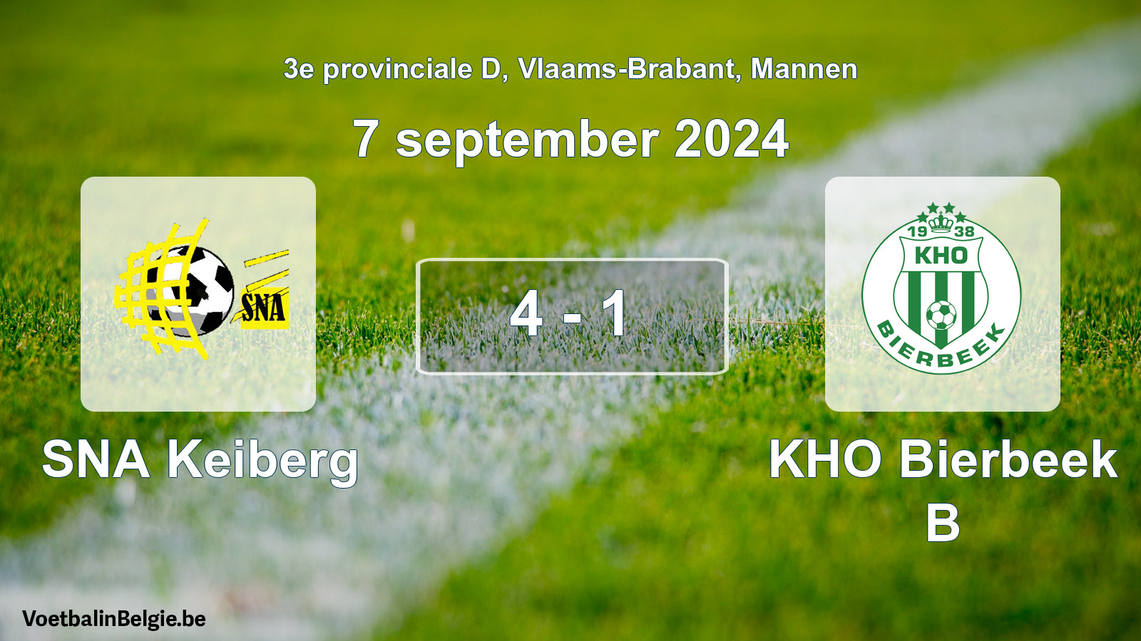 Gespeelde wedstrijd mannenvoetbal: SNA Keiberg - KHO Bierbeek B 4 - 1 (7 september 2024)