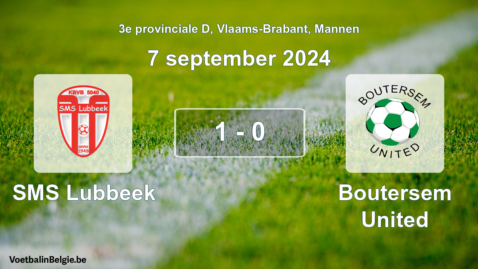 Gespeelde wedstrijd mannenvoetbal: SMS Lubbeek - Boutersem United 1 - 0 (7 september 2024)
