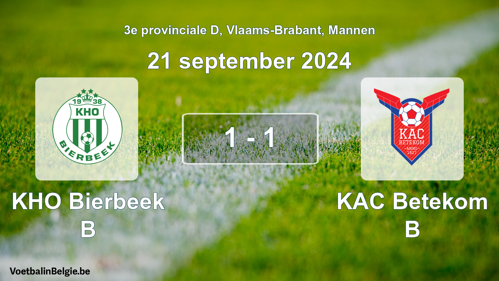 Gespeelde wedstrijd mannenvoetbal: KHO Bierbeek B - KAC Betekom B 1 - 1 (21 september 2024)