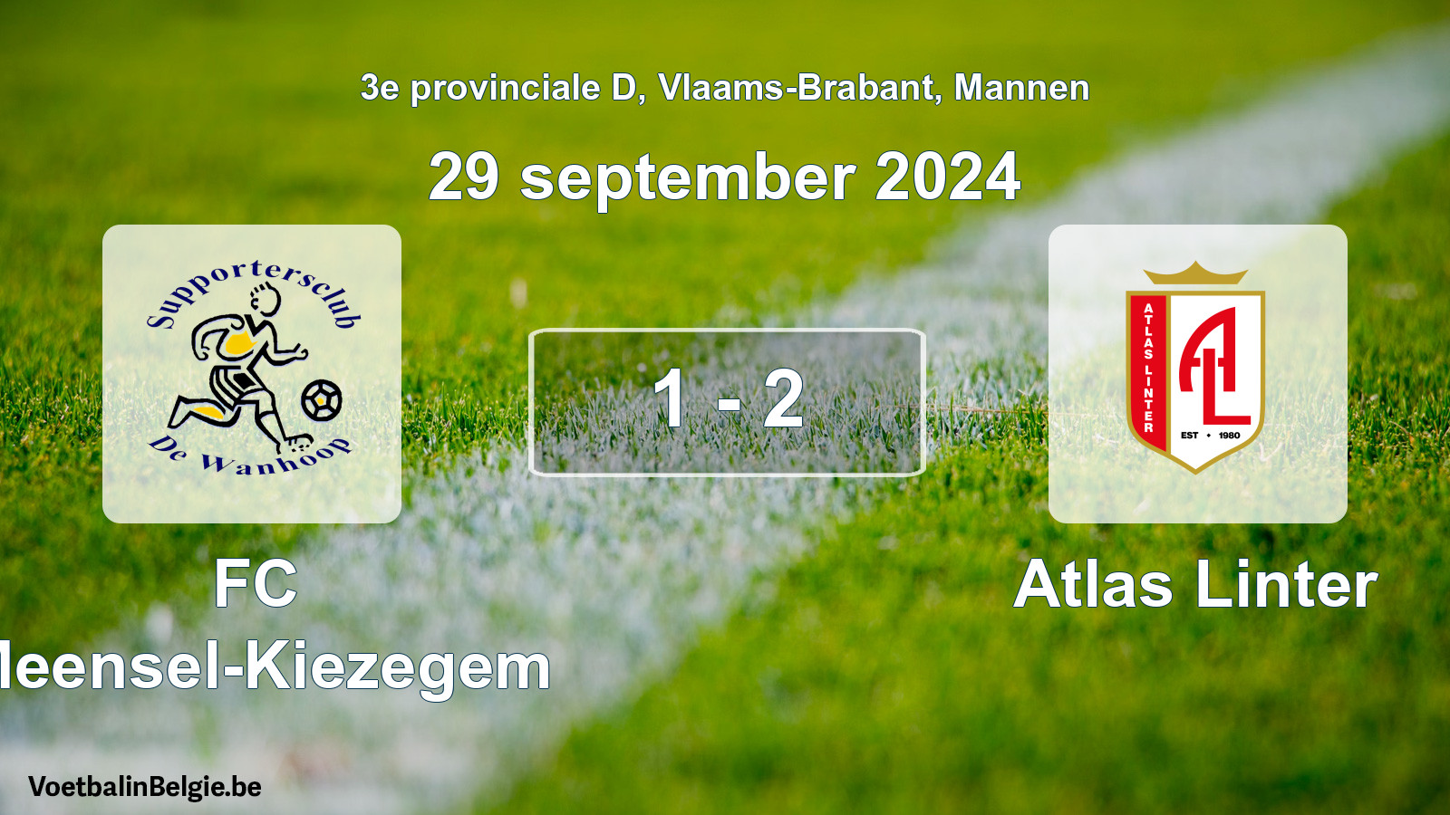 Gespeelde wedstrijd mannenvoetbal: FC Meensel-Kiezegem - Atlas Linter 1 - 2 (29 september 2024)