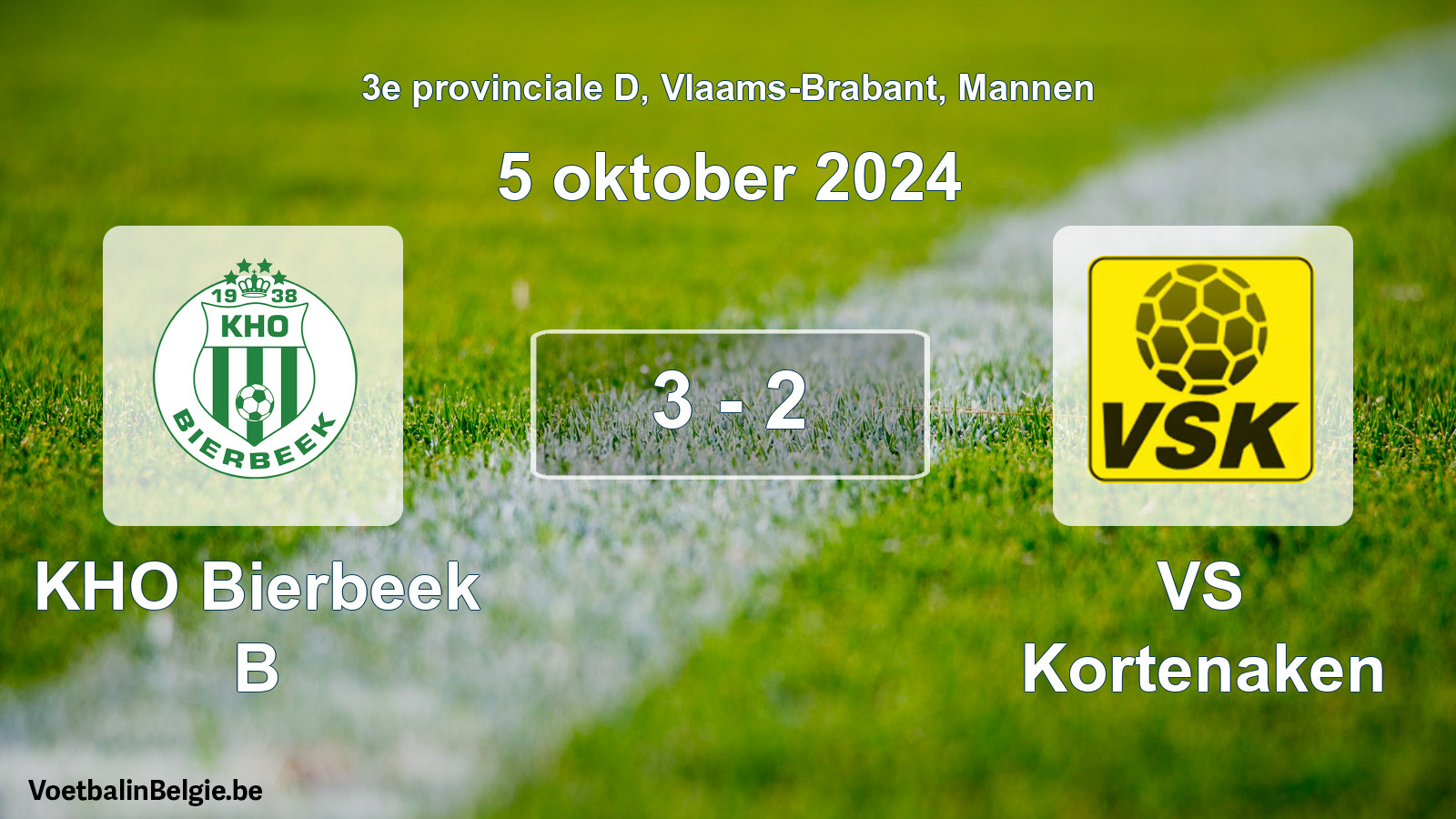 Gespeelde wedstrijd mannenvoetbal: KHO Bierbeek B - VS Kortenaken 3 - 2 (5 oktober 2024)