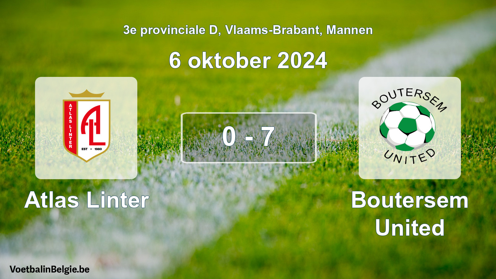 Gespeelde wedstrijd mannenvoetbal: Atlas Linter - Boutersem United 0 - 7 (6 oktober 2024)