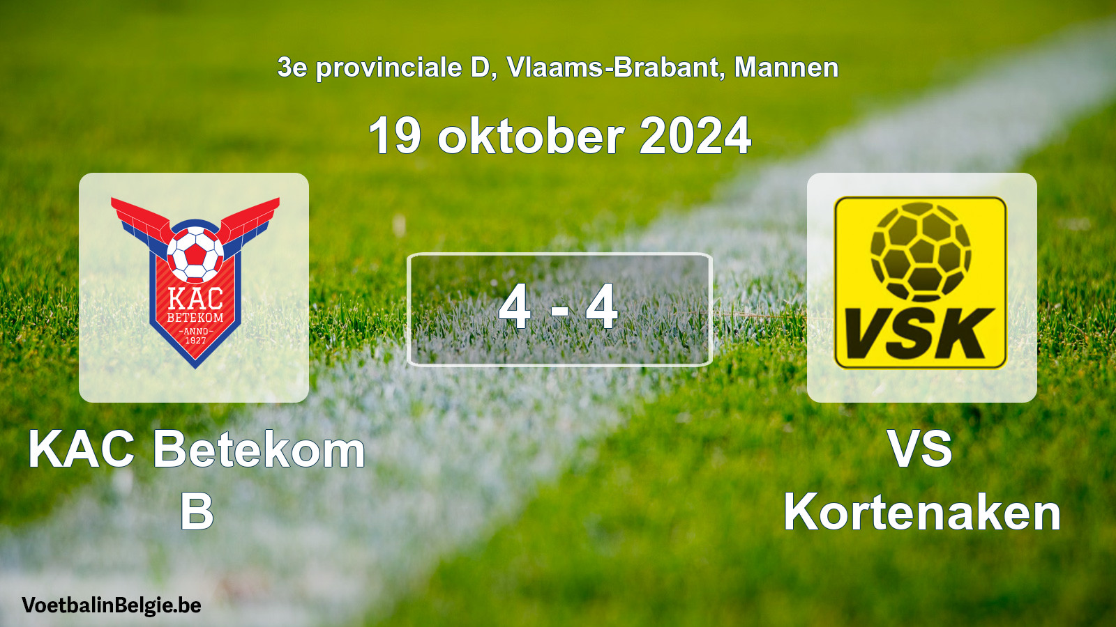 Gespeelde wedstrijd mannenvoetbal: KAC Betekom B - VS Kortenaken 4 - 4 (19 oktober 2024)