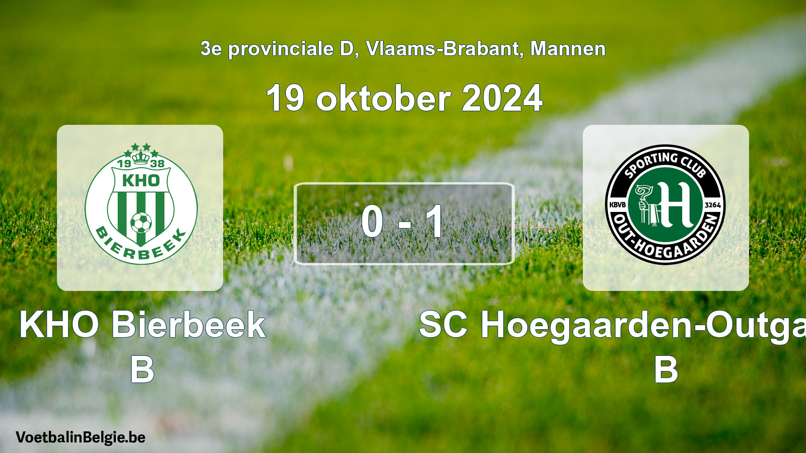 Gespeelde wedstrijd mannenvoetbal: KHO Bierbeek B - SC Hoegaarden-Outgaarden B 0 - 1 (19 oktober 2024)