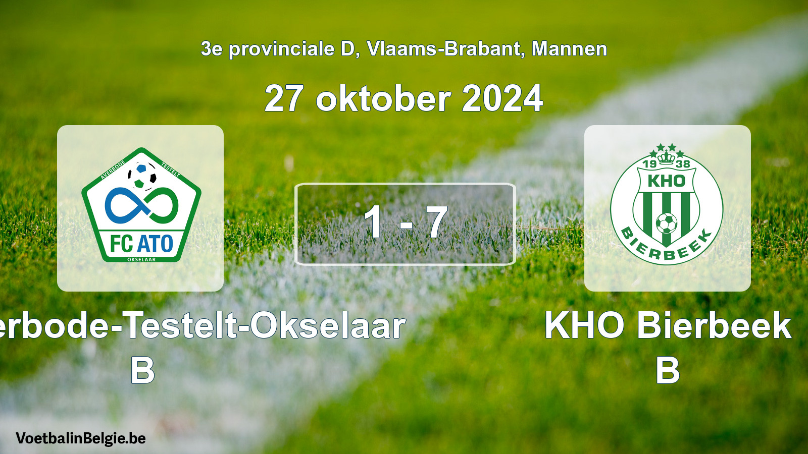 Gespeelde wedstrijd mannenvoetbal: FC Averbode-Testelt-Okselaar B - KHO Bierbeek B 1 - 7 (27 oktober 2024)