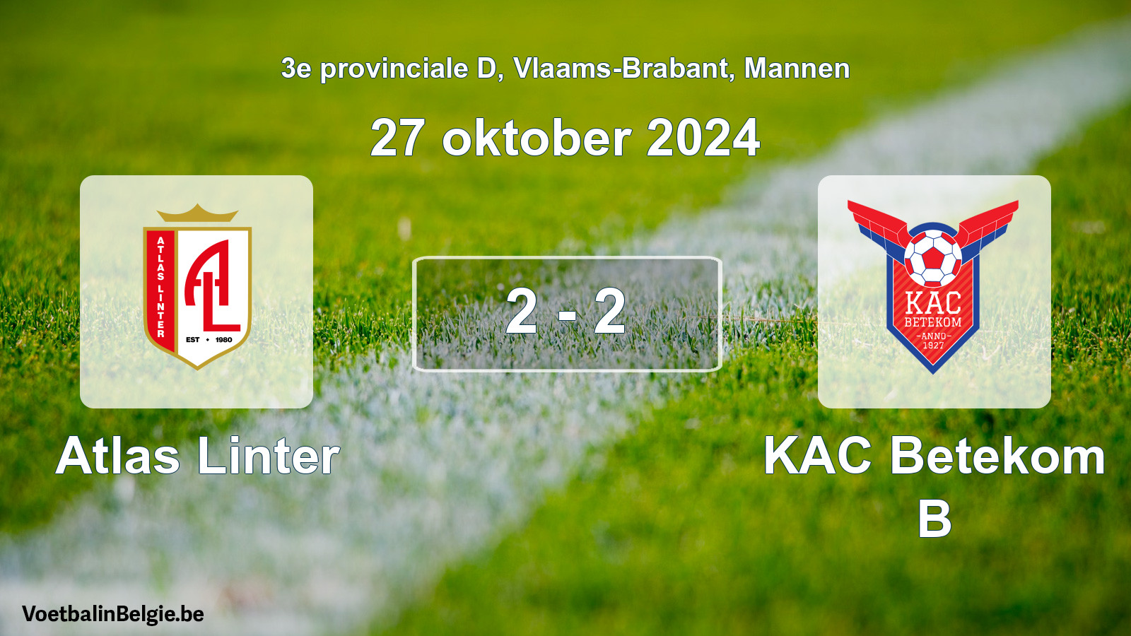 Gespeelde wedstrijd mannenvoetbal: Atlas Linter - KAC Betekom B 2 - 2 (27 oktober 2024)